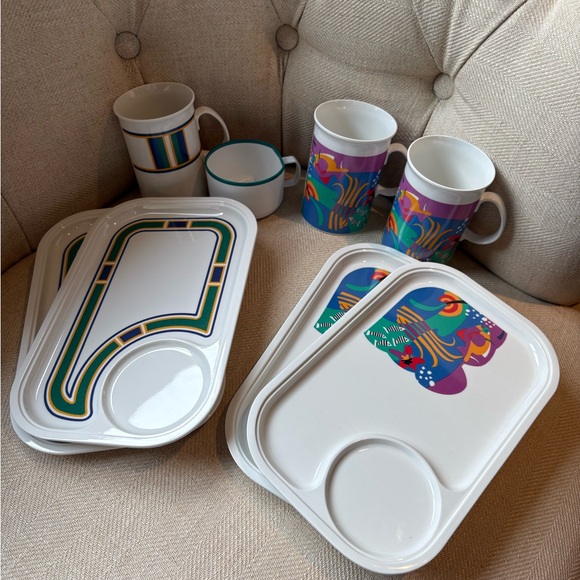 Other - Vintage Colorful Mug and Tray Set